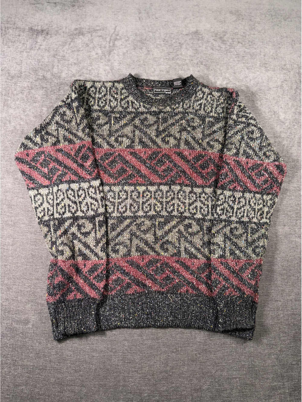 Peter England Men's Patterned Pullover Sweater - Gray, Pink, Cream